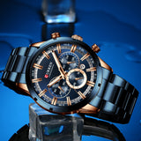 Men Watch Blue Dial Stainless Steel Band