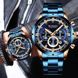 Men Watch Blue Dial Stainless Steel Band